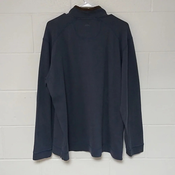 TOMMY BAHAMA 1/4 ZIP DENIM BLUE/BROWN 100% PIMA COTTON PULL-OVER SHIRT - Picture 2 of 9